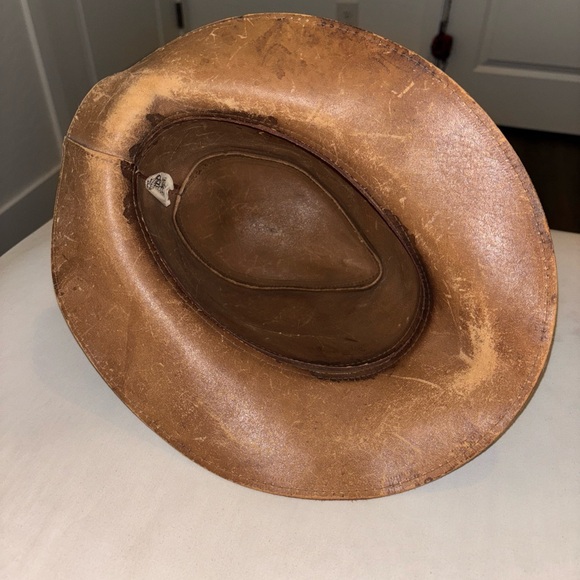 Vintage Skullys by Henschel Western Fedora Hat Tan Rugged Leather Suede Small - Picture 5 of 6